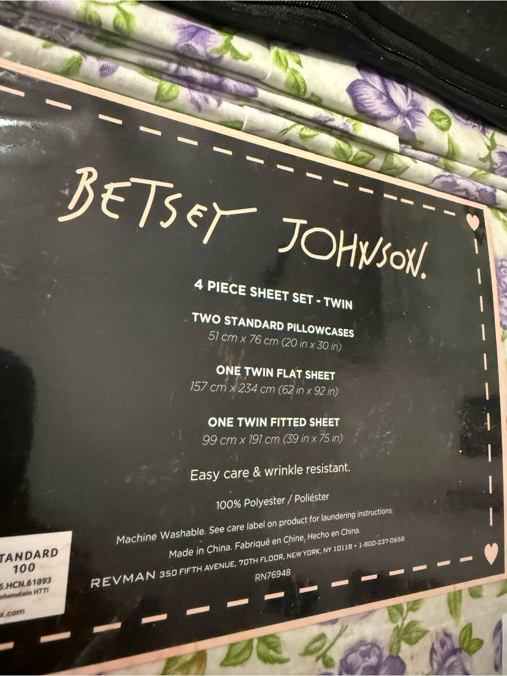 NEW BETSEY JOHNSON TWIN WILD LOVE PURPLE GREEN FLORAL WHITE 4 PIECE SHEET SET - Picture 2 of 5